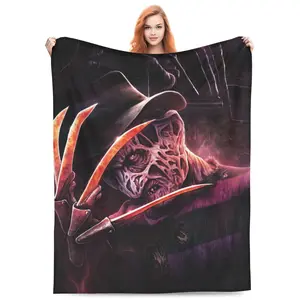 Freddy Krueger themed printed flannel blanket, suitable for all seasons, suitable for bed, sofa, travel, Halloween decoration