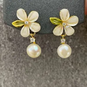 Plumeria flower Freshwater peal earrings