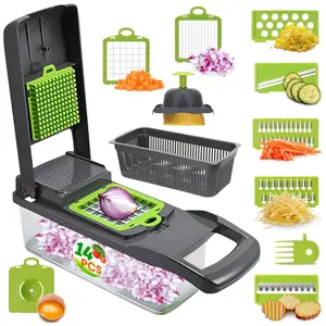 Multi-Function 14-in-1 Food Chopper With Container – Ideal for Dicing Veggies, Cheese, Includes Blades & Grater