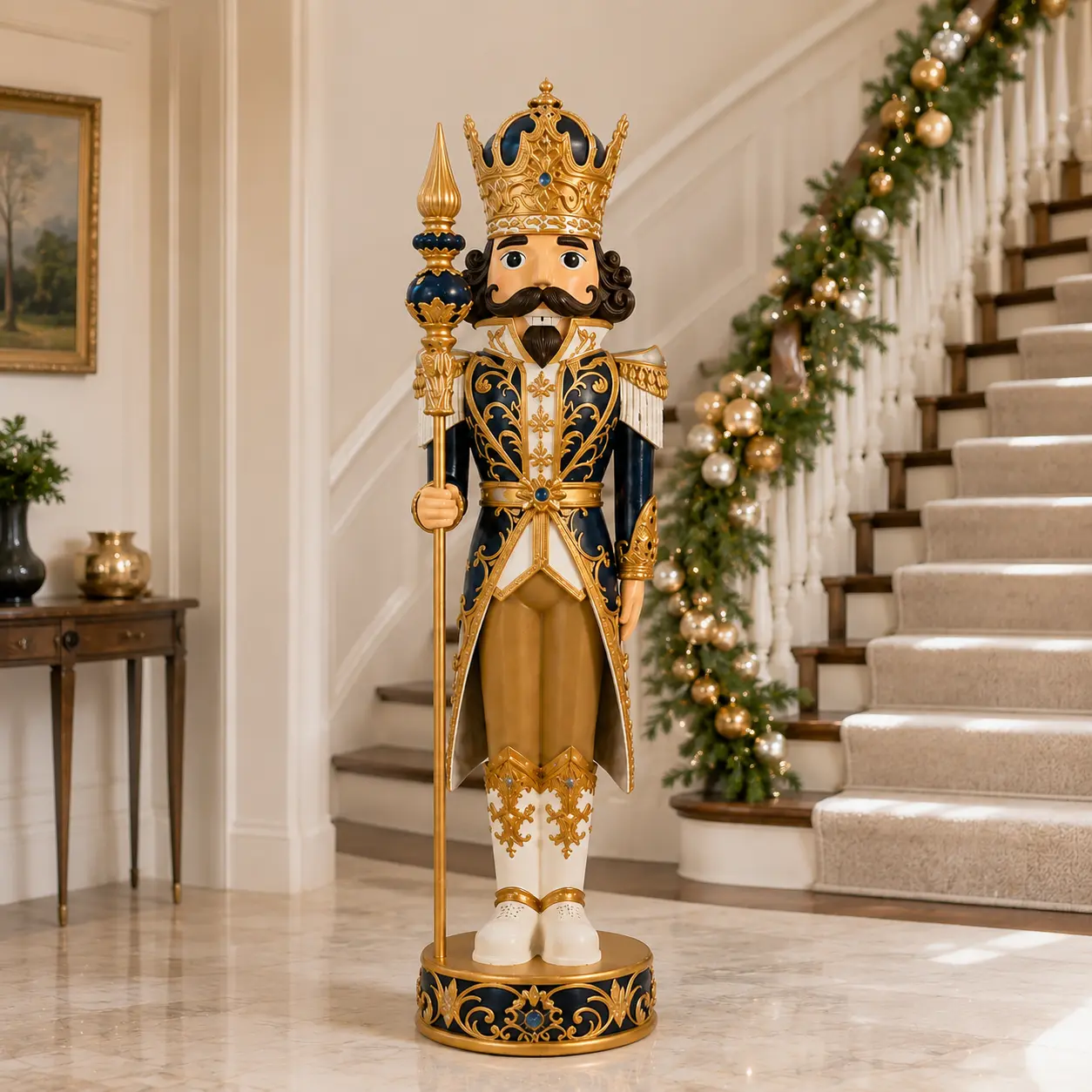 5 FT Blue & Gold King Nutcracker With Staff