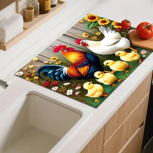1pc Rooster, Hen And Chicks with Floral Theme Stove Protection Pad, 28.35×20.47inch, Suitable for Stoves, Induction Cookers, Ceramic Stoves, Scratch Prevention, Multi-Function Stove Cover, Easy to Clean, Heat - Resistant, Beautiful Kitchen Deco Coasters