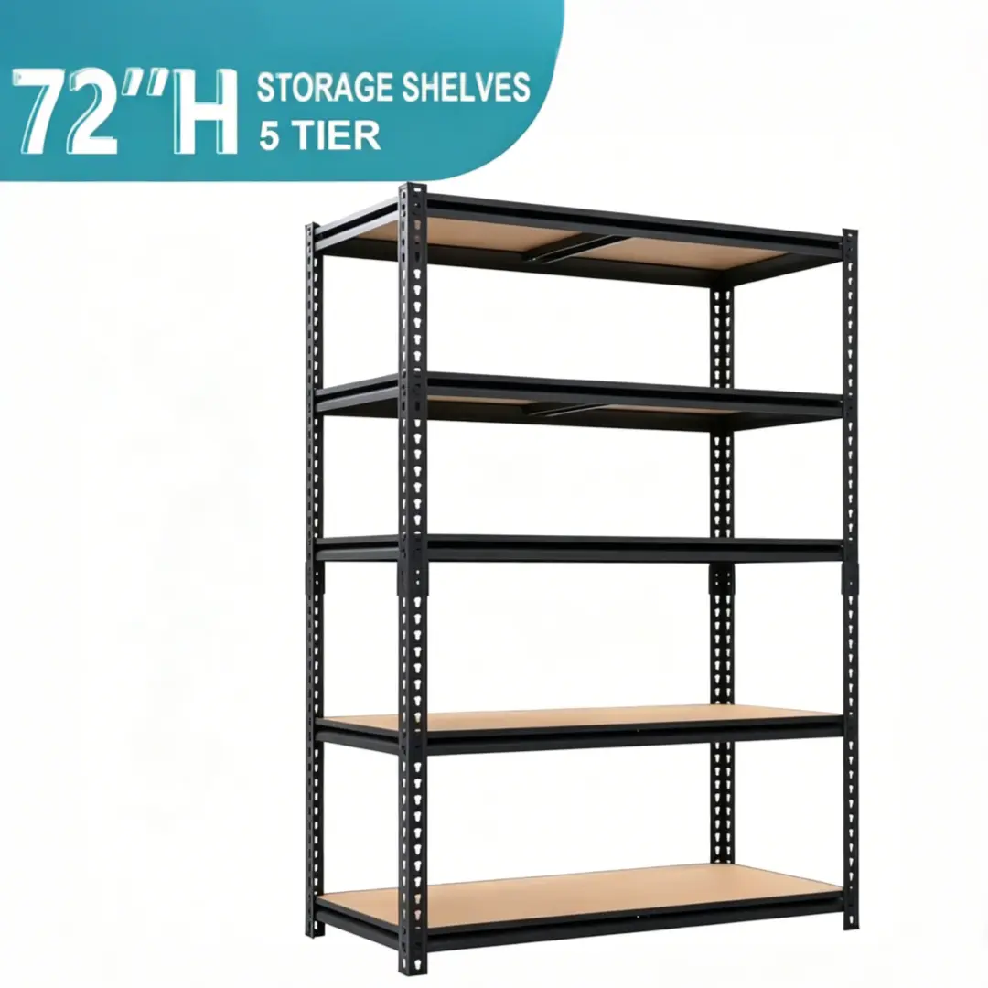 Adjustable Heavy-Duty Metal Storage Shelf - 5-Tier Snap-Together Organizer Rack, Adjustable Organiser for Apartment Kitchenware, Laundry Room, Living Room Furniture, Garage Use