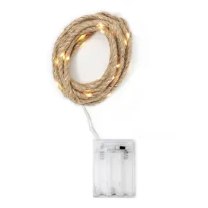 Perfect Holiday Rope String Lights Cozy Ambient Lighting Battery Operated 30 LED Woven Rope Warm White - 8ft 2in + 11ft Cord