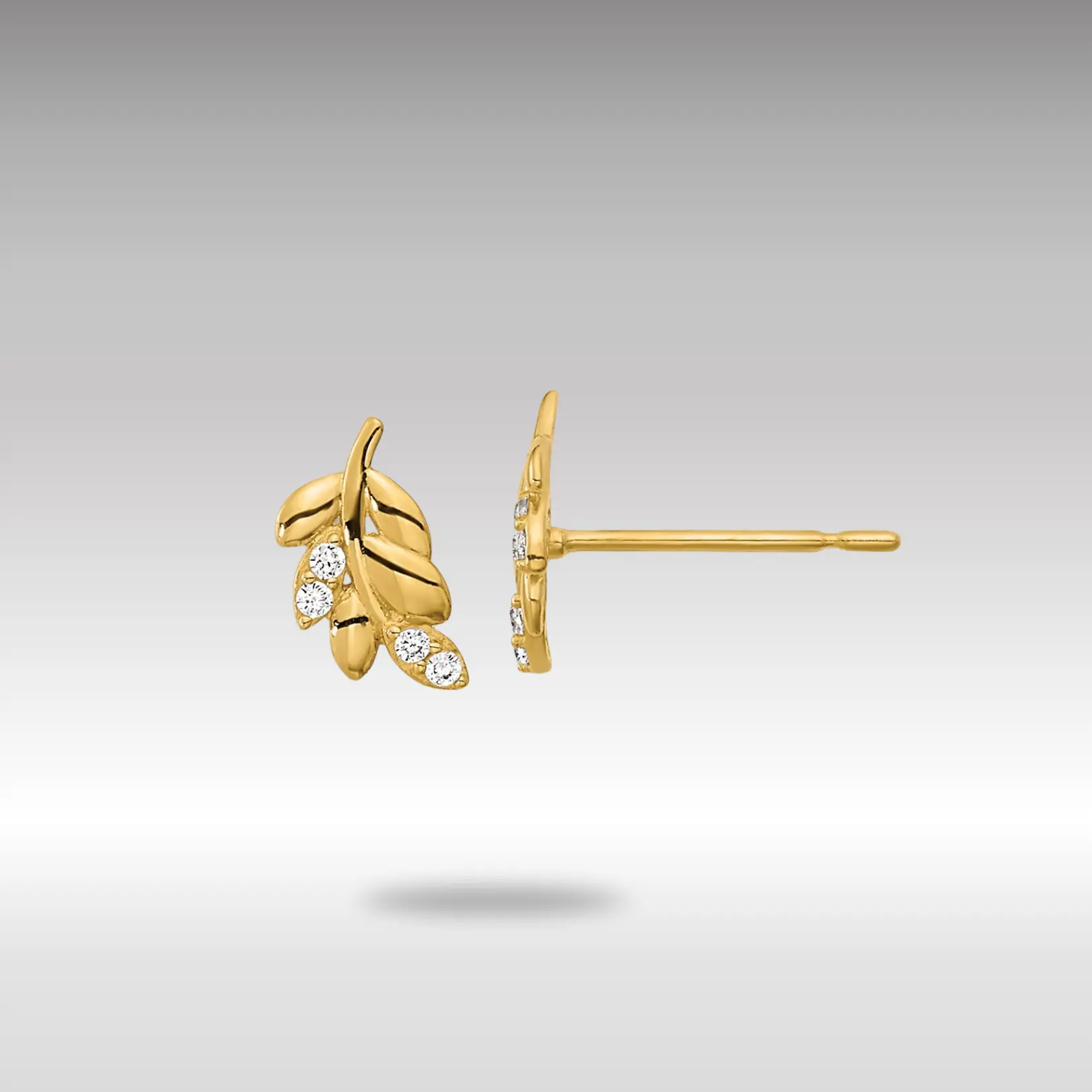 14K Gold Madi K Kids CZ Fern Leaf Post Earrings - Model GK939