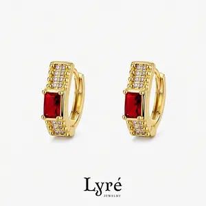 Liane Red CZ Huggie Hoop Earrings |ER033