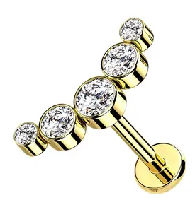 Gold PVD Arch CZ Labret Post