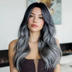 SMILCO/22-inch |Ombre Grey body Wave  hair T part  Lace Front Wigs |SM9168