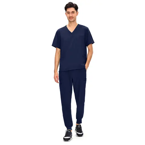 COZYSCRUBS Scrubs for Men -Lunarian Set- 4 Pockets V-Neck Scrub Top and 7 Pockets Jogger Pants Mens Scrubs Set