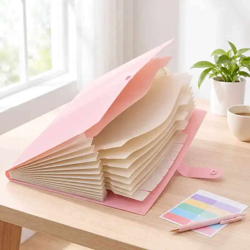 12 Pocket Expandable Accordion File Folder, Waterproof PP A4 Document Organizer with Snap Button Closure & Color-Coded Label Tabs, Tear Resistant Lightweight Paper Storage Holder Holds 200 Sheets for School Homework Office Bills Home Filing