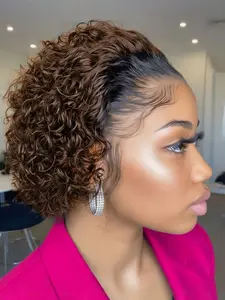 Lace Front Wigs 13x4 Short Bob Curly Human Hair Wigs, Pixie Cut 8 Inch Plucked Pixie Curly Wigs for Women, Natural Look & Easy Maintenance