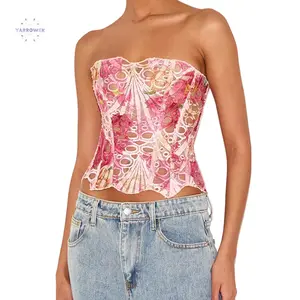 Women Bustier Tube Tops Irregular Cutout Tie up Backless Off-Shoulder Bandeau Vest Backless Shirts for Streetwear