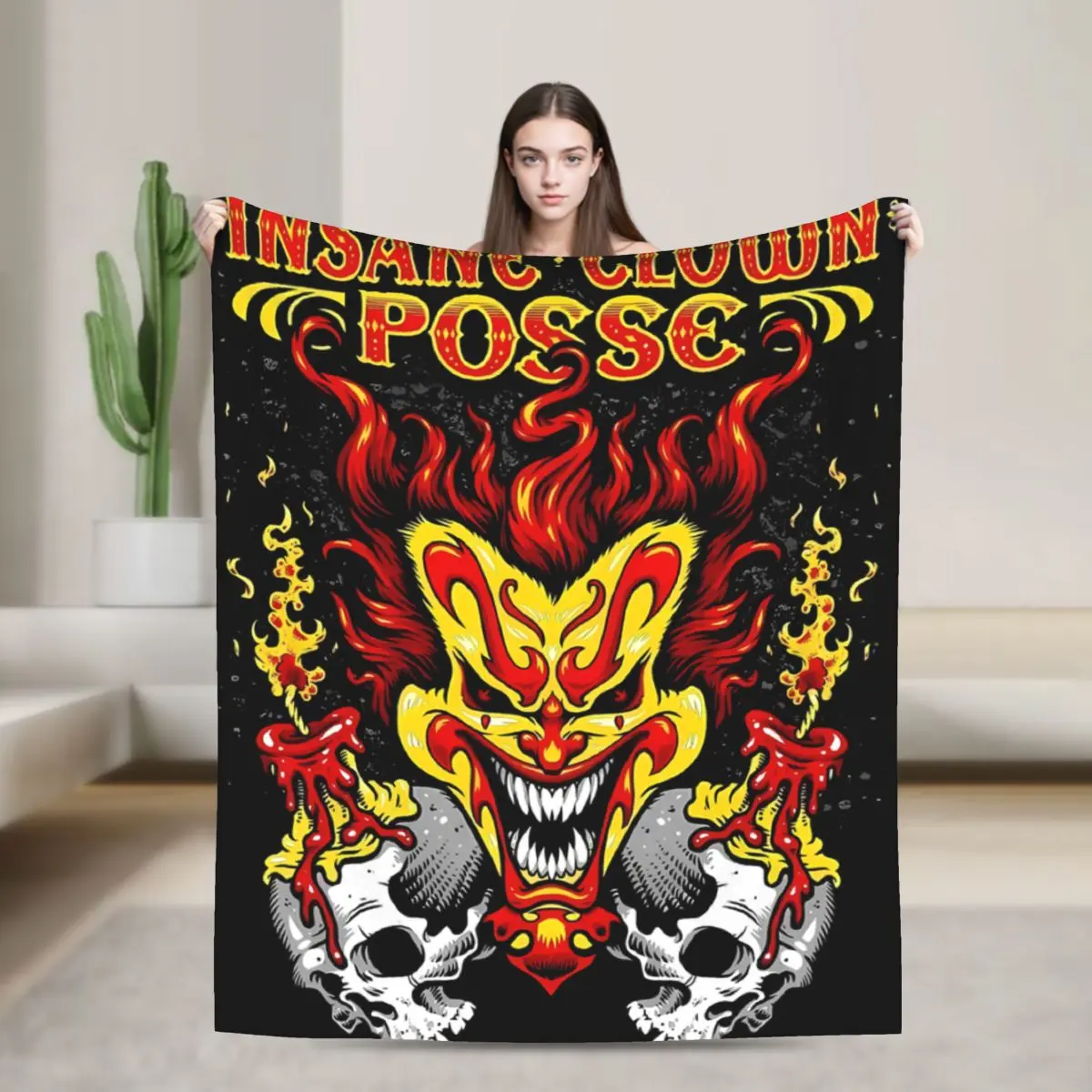 Insane Clown Posse ICP Flame Skull Print Throw Blanket Horror Dark Rock Band Flannel Blanket Soft Cozy Couch Bed Blanket Gift for Juggalos Fans