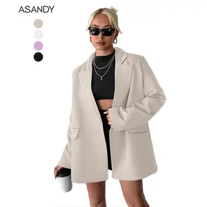 "Elegant ᴗ zed Single-Button Blazer - Black/Beige/White/Purple Versatile Office Blazer | Structured Pockets & Classic Lapels, All-Season Workwear/Chic Casual Suit Jacket for Effortless Professional Style" oversize