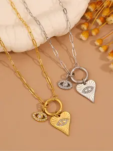1 piece of 304 stainless steel eye heart dangling charms necklace, Love Heart Necklace, perfect for wearing at holiday gatherings, and can also be used as a fashionable jewelry gift, making it an ideal gift for mothers or girlfriends!