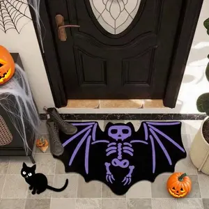 Gothic Bat Skull Floor Rug, Halloween Door Mat, Thick Soft Plush Carpet, Non-Slip Entryway Entrance Mat for Bathroom, Living Room, Bedroom