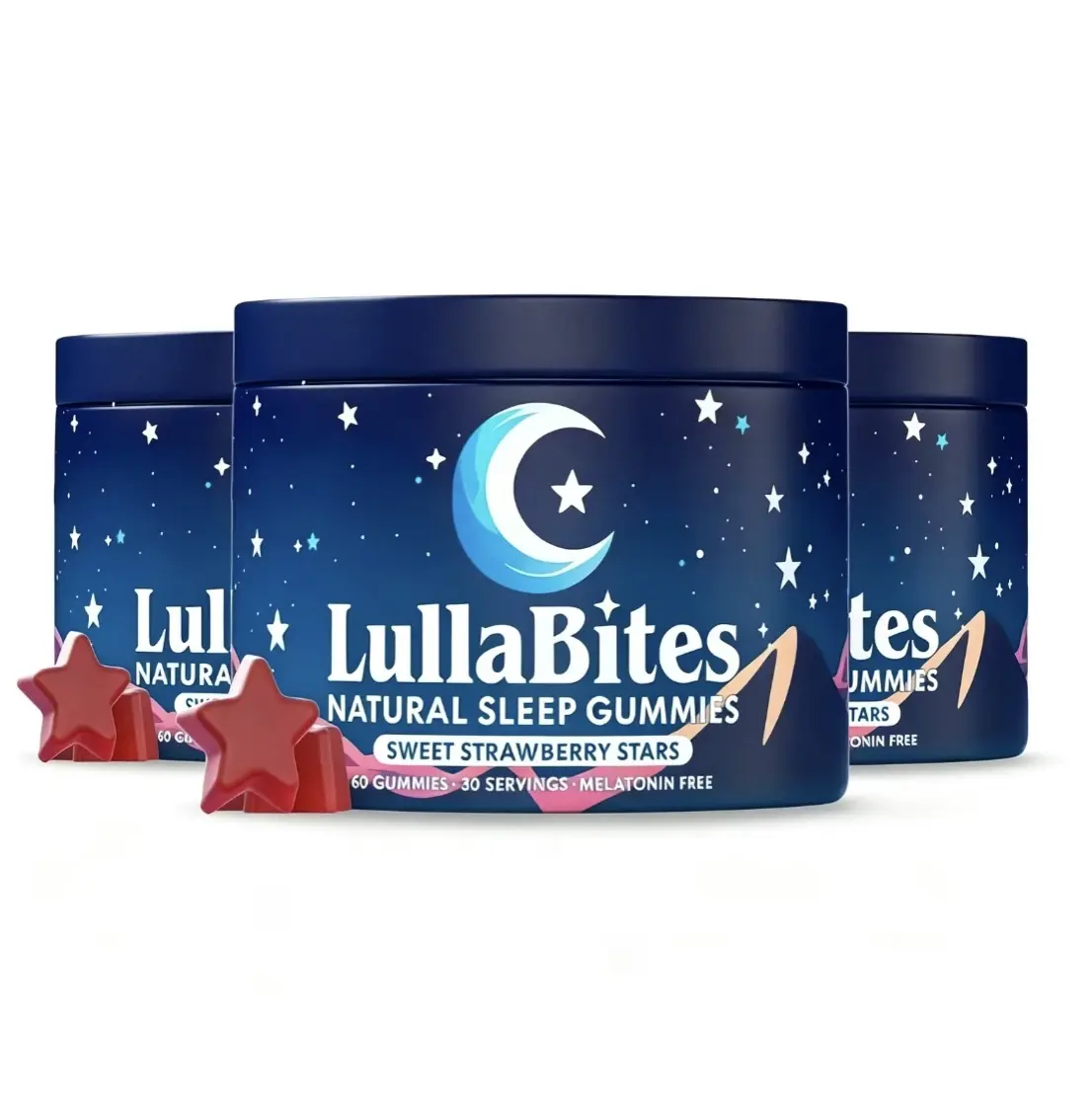 LullaBites Natural Sleep Gummies - SweetStrawberry Stars Flavor, Melatonin-FreeFormula, 30 Servings, Gentle NighttimeWellness Support
