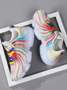 Men's Low-Top Outdoor Casual Training Shoes, Colorful Rainbow Swirl Textile Upper, Anti-Slip Breathable Sole, Perfect for Walking & Weekend Adventures