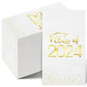 100pcs Class of 2024 Graduation Napkins Disposable Congrats Grad  Napkins Foil Dot Paper Hand Towels for 2024 High School University College Graduation Party Decorations and Supplies (Gold)