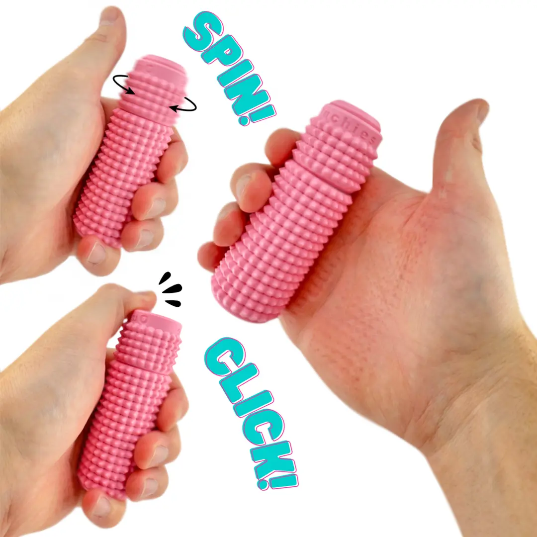 Little Ouchies Grippie Spin Click Customizable Multi-Sensory Fidget Keychain Stim Tool - Gentle-Touch, Spin, Squeeze, Click, Vibrant Colors, Anxiety Relief Products, ADHD Finds, Cute Fidgets