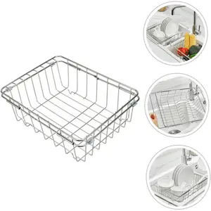 15“*11"Dish Drainer Rack in Sink Adjustable, Expandable Stainless Steel Metal Dish Drying Rack Organizer with Stainless Steel Utensil Holder Over Inside Sink Counter, Rustproof
