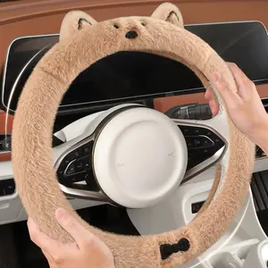 Car Steering Wheel Cover, Brown with Inner Ring Steering Wheel Cover, Winter Warm Car Steering Wheel Cover, Autumn/Winter Comfortable Plush Steering Wheel Cover - Soft and Warm Car Interior Accessories, Automotive Interior Accessories