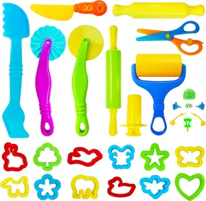 28Pcs Dough and Clay Play Tools Kit for Kids Modeling Clay Accessories with Animal Cutters Rolling Pins Safety Scissors Dough Extruder & Rollers