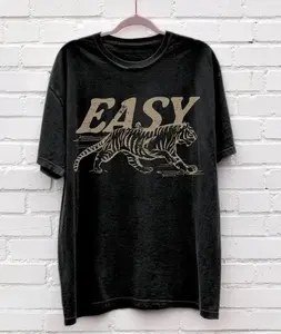 【100% cotton】 Easy Tiger T-shirt - Casual Crew Neck, 4th of July Shirt, Long Sleeve, Graphic Design, Available in Multiple Colors, Suitable for Men & Women - Top