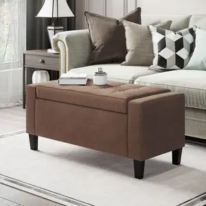 PU Storage Ottoman Bench Lift Top Tufted Rectangle Ottoman for Living Room, Entryway, or Bedroom, Brown