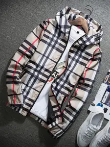 Men's Lightweight Hooded Fitted Jacket, Zip-Up Windbreaker with Adjustable Drawstring & Color-Block Stripes for Autumn