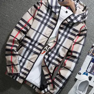 Men's Lightweight Hooded Jacket, Coats, Zip-Up Windbreaker with Adjustable Drawstring & Color-Block Stripes for Autumn