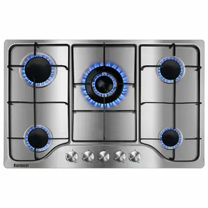 Karinear Gas Stove 30 Inch 5 Burners, Built-in Stainless Steel Gas Hob, NG/LPG Dual Fuel Gas Stovetop with Thermocouple Protection for Apartments, Indoor (Come with Pressure Regulator)