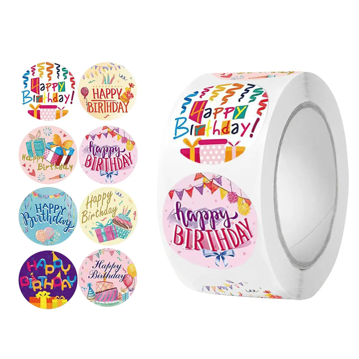 500 Round Birthday Stickers Per Roll, Cartoon Happy Birthday Labels, Handmade Sealing Stickers for Gifts, Envelopes, Mailers, Self Adhesive Stickers, Sticky Labels, Gift Stickers Labels For Presents, Circle Stickers