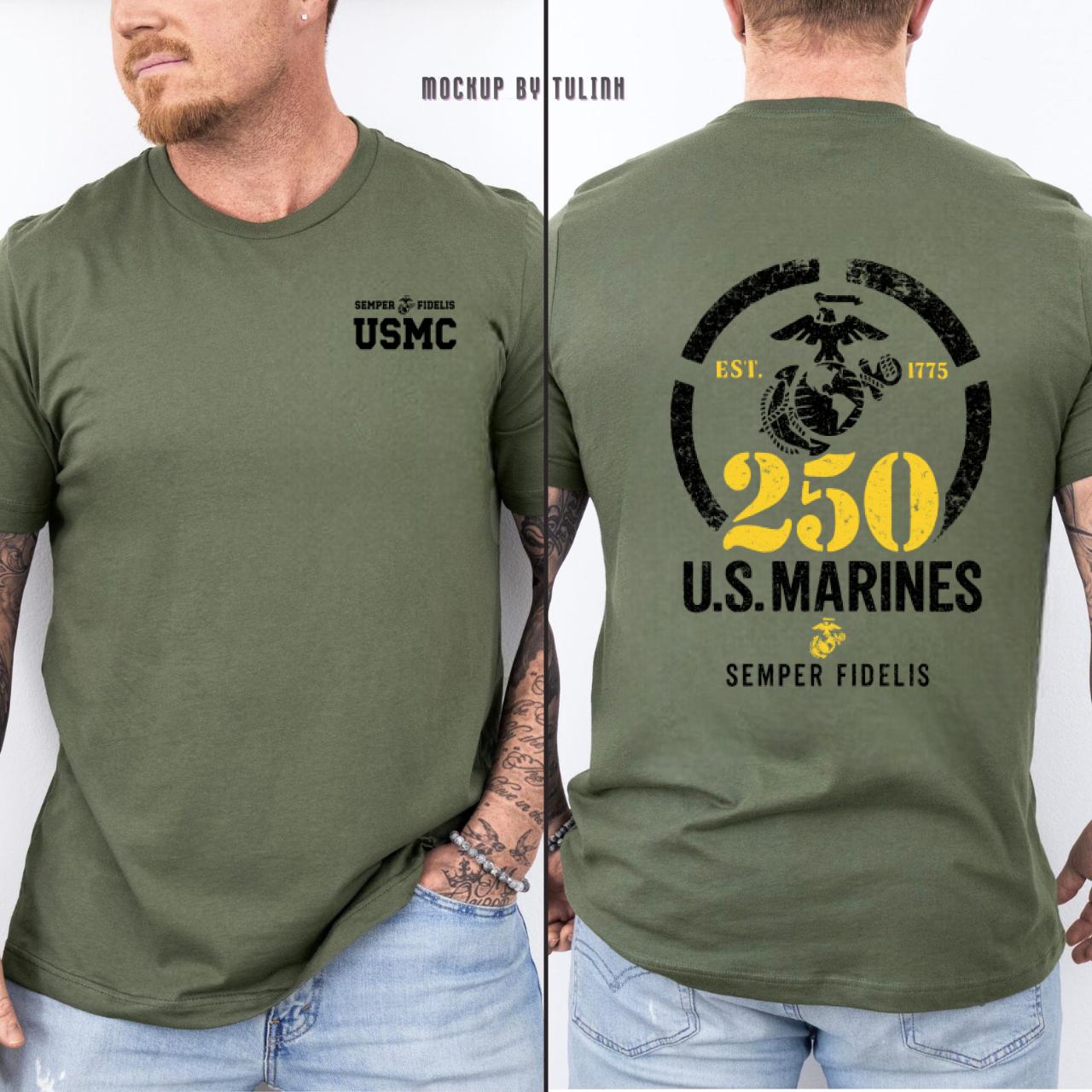 USMC 250 Years Anniversary Shirt, Marine Corps Patriotic Tee, Military Veteran Pride Graphic T-Shirt, USA Heritage Top