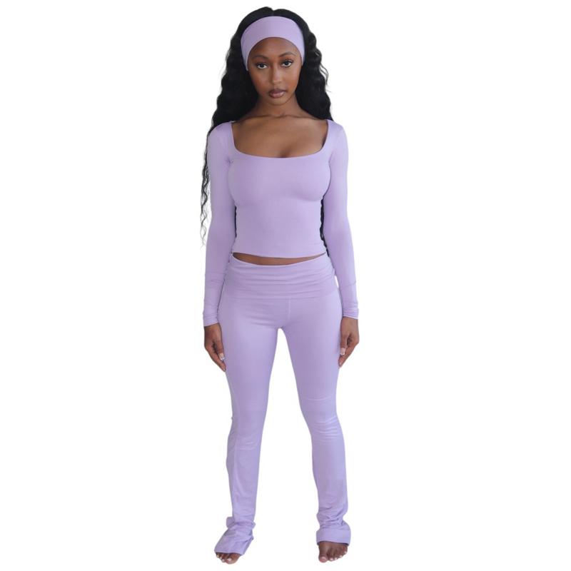 Regular 5’8 & Under Lilac Lounge Set with Headband - Purple Top and Pants for Relaxation