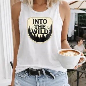 Women Into The Wild Tank Top Graphic Summer Sleeveless Casual White Round Neck Regular Fit Non-Stretch Daily Wear - Womenswear