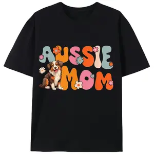 "Aussie Mom Summer T-Shirt, Unisex Men's Australian Shepherd Lover Graphic Tee, Dog Mom Gift Casual Shirt for Men & Women"