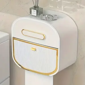 Luxury Wall-Mounted Toilet Paper Storage Box, Waterproof Design, Space-Saving Modern Bathroom Accessory, Organized Home Decor
