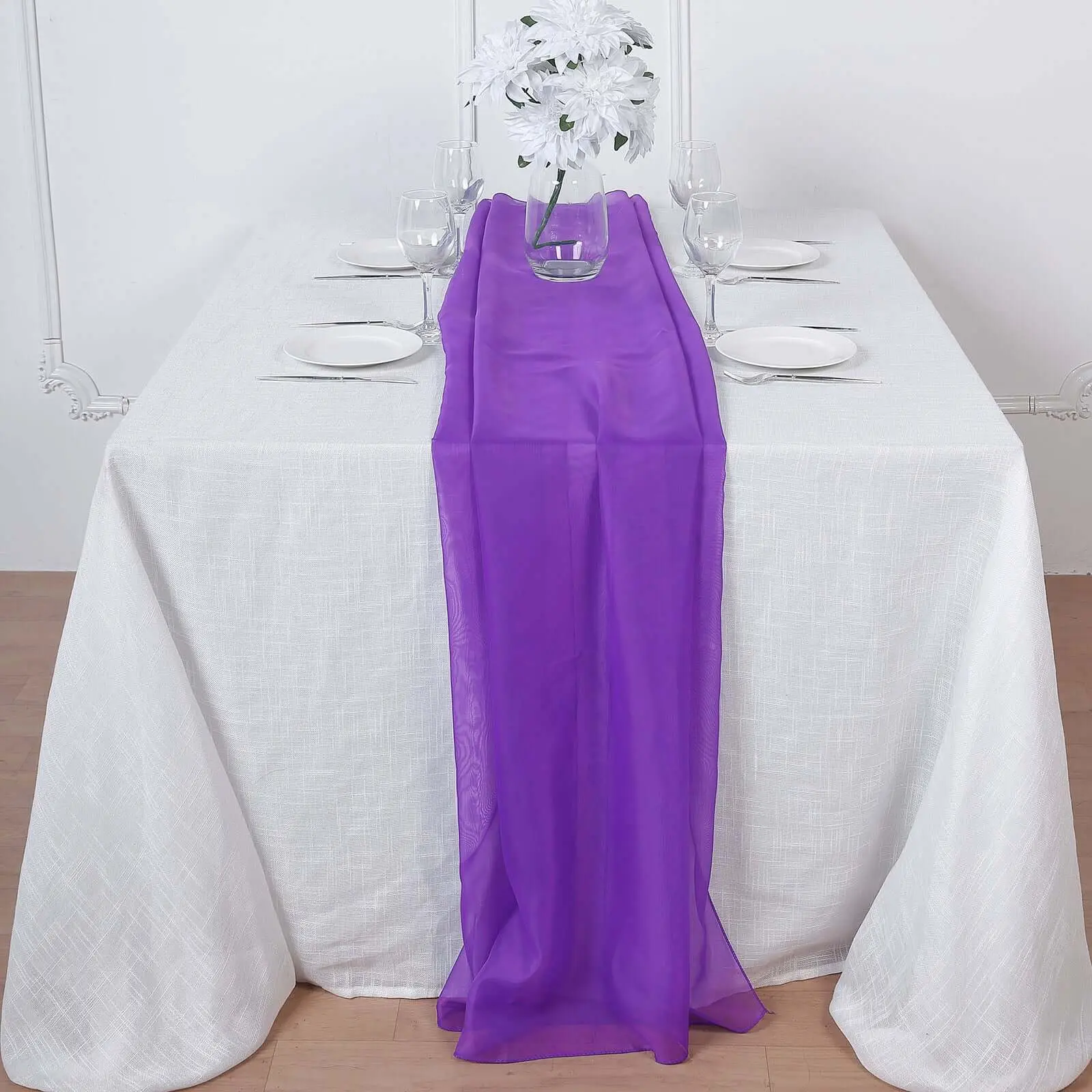 Purple 6ft Lightweight Chiffon Table Runner - Hand Wash Only, Event Decor, Party Use, Restaurant Table Accessory
