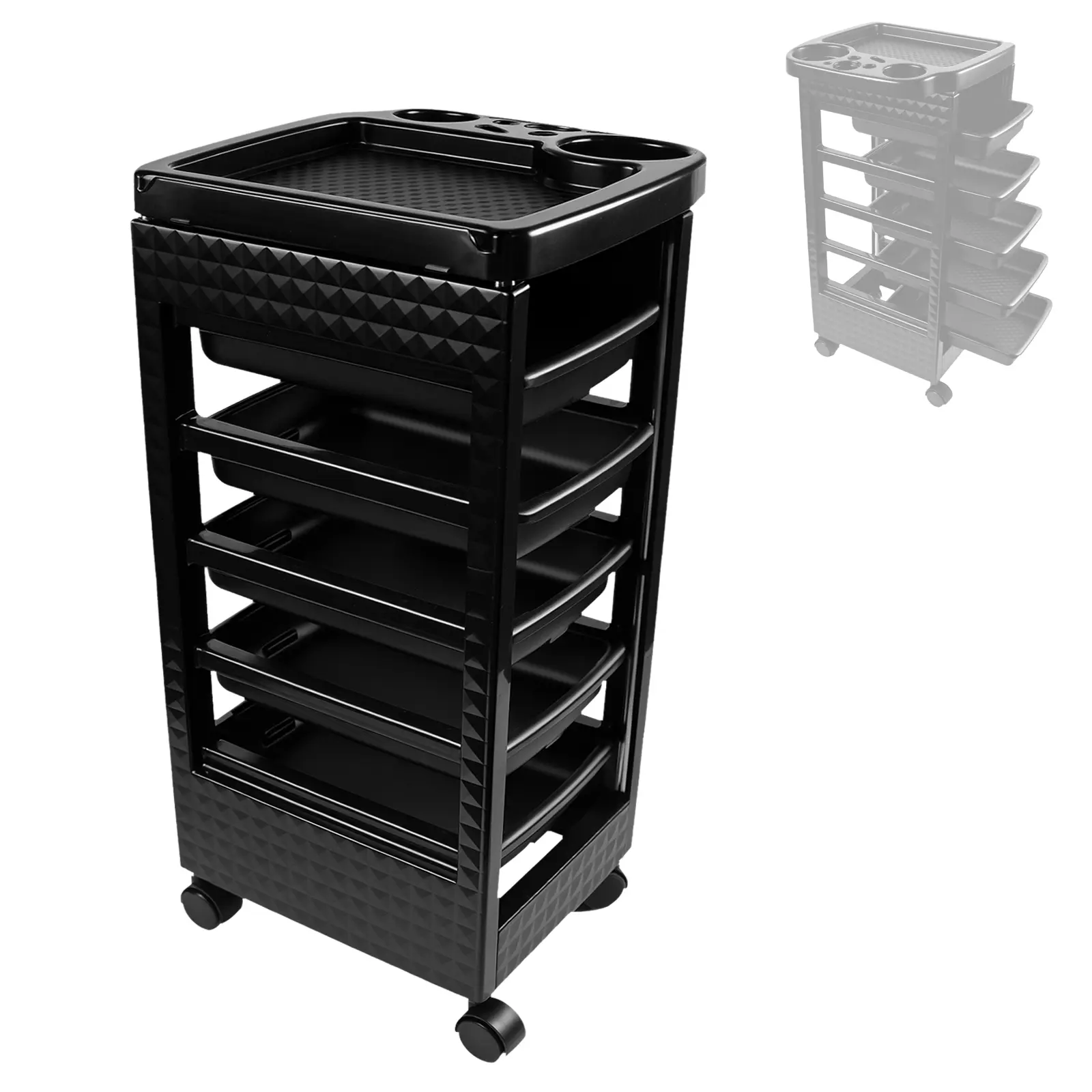 Salon Trolley Cart for Hair Stylist, Beauty Rolling Hair Salon Cart Rack with Worktop, Portable Salon Station with 5 Drawers, Professional Beautician’s Equipment Cart with Wheels for Salon/Spa/Tattoo
