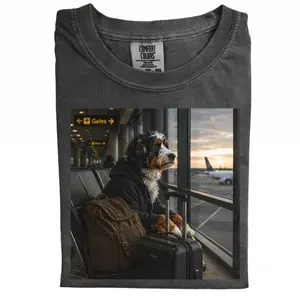 Traveling Bernedoodle Airport Comfort Colors T-Shirt, Vintage 90s Funny Edgy Dog Graphic Tee, Casual Streetwear, Unisex Fit Design, Gift for Dog Lovers