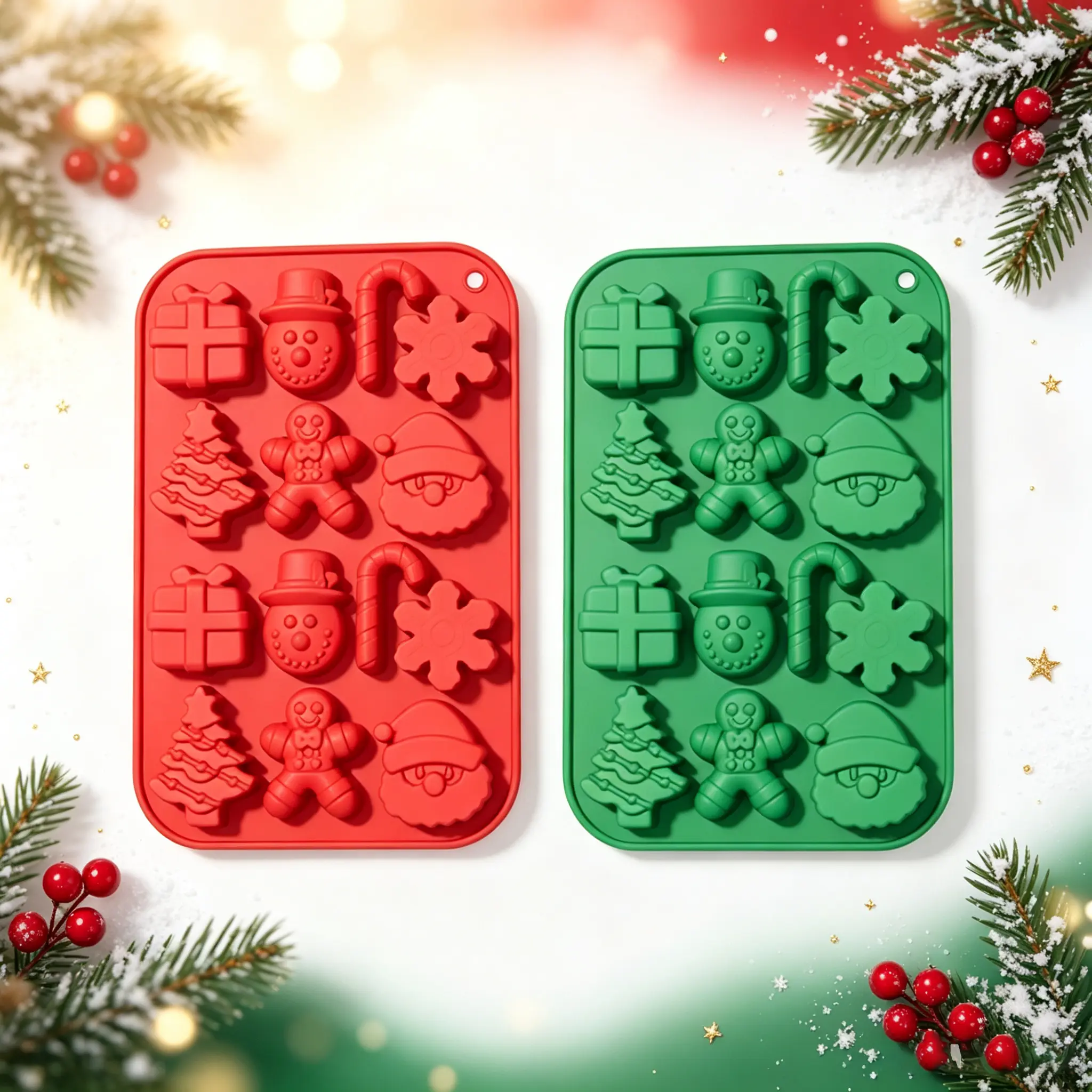 Christmas Silicone Molds 12 Cavity Xmas Shapes Candy Chocolate Mold Non-Stick Baking Mould for Jelly Cookie Soap Ice Cube Holiday DIY Baking Supplies