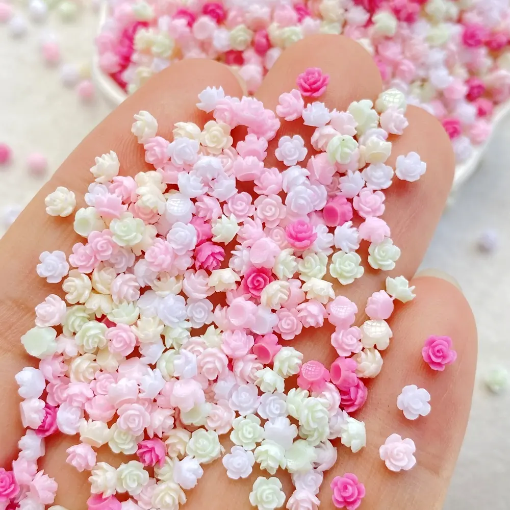 200 pieces of pink series mixed resin 3mm mini rose flat back flower statues - rich in colors, perfect for nail art, Flower Nails, Nail Art Design, Nail Art Supplies, wedding DIY, scrapbook, jewelry crafts and accessories
