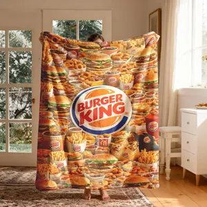 Burger King Theme Flannel Throw Blanket, Large Size, Soft Lightweight Warm, Perfect for Bed Sofa Office Camping Travel, Ideal Gift