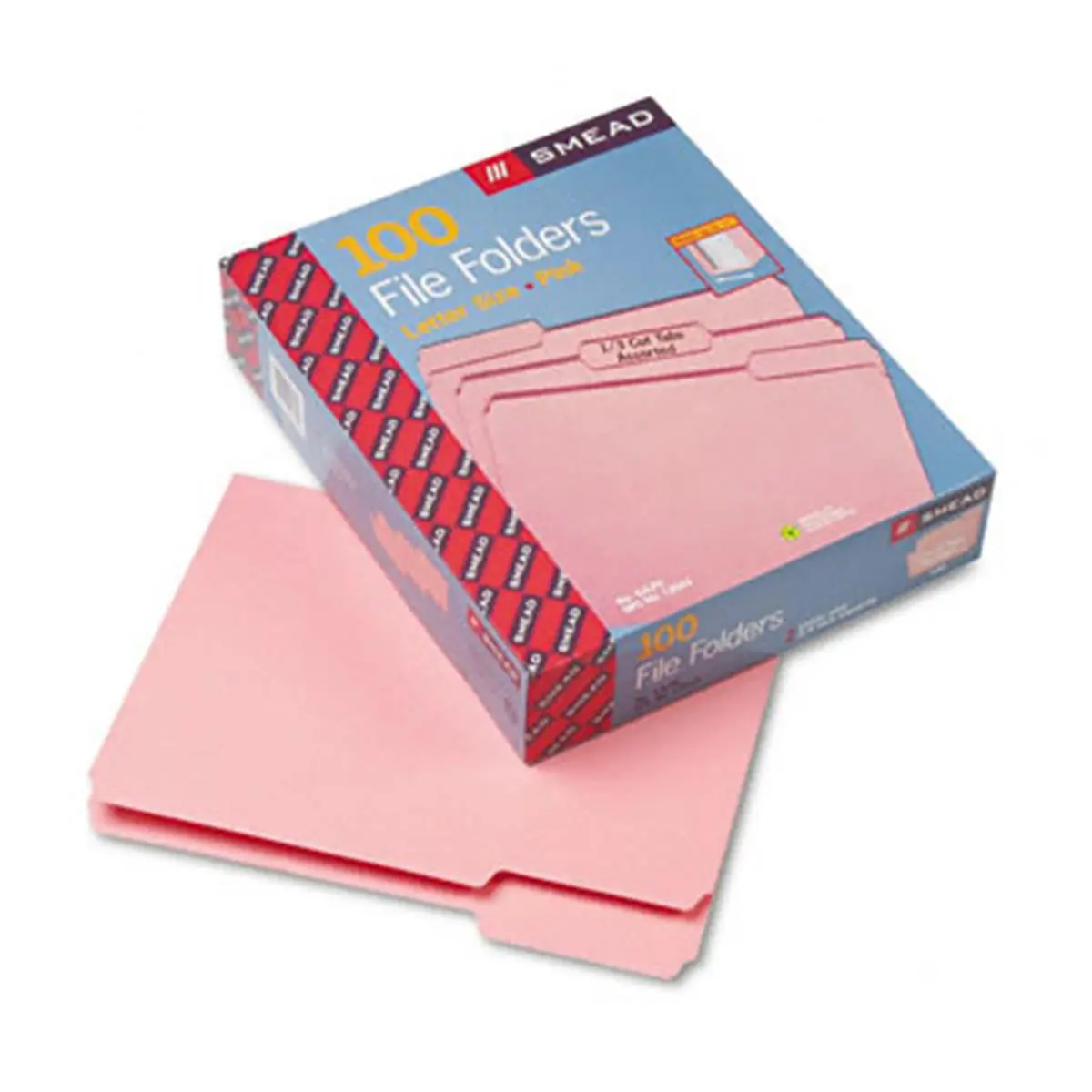 Smead Office Filing File Folders - 1/3 Cut Top Tab - Letter Size - Pink - 100/Box - Ideal for Organization, Color-Coding, Prevents Misfiling