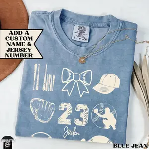 Comfort Colors Custom Baseball Jersey Number Shirt Cute Baseball Season Mama Kids Name Shirt Coquette Bow Tees TShirt Gift for Her Game Day