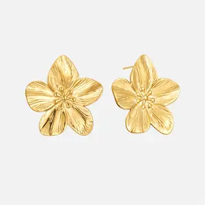 14K Gold Plated Gold Flower Stud Earrings Bold & Trendy & Big Statement Jewelry Gift for Women 925 Sterling Silver Post Hypoallergenic Floral  Earrings