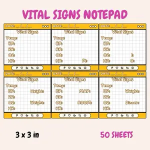 Vital Signs Notepad Memo Pads Golden Notes Design Notepad 50 sheets 3x3 inches For Student & Nurse - Buy 2 Get Pen & Pencil