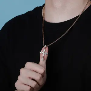 European and American Retro Cross Pendant, Full Zircon, Simple Religious Necklace Accessory, Versatile with Diamond Inlay