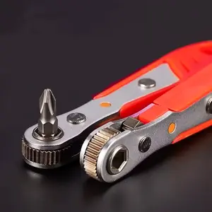 Multipurpose Ratchet Wrench, Multifunctional Double-ended Magnetic Ratchet Wrench, Hand Tool for Home & Office, Multifunctional Bidirectional Ratchet Screwdriver Right Angle Magnetic Wrench Cross Shaped Short Screw Orange Tool