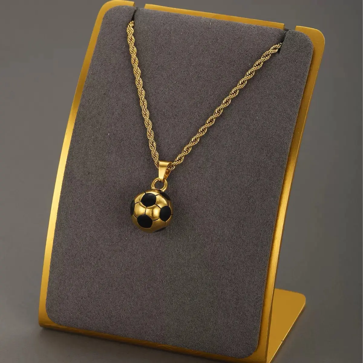 Gold Tone Stainless Steel Soccer Ball Pendant Necklace, Solid Electroplated Football Charm Chain, Trendy Sport Themed Fashion Jewelry Gift For Men Sports Lovers Daily Wear